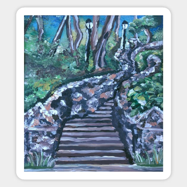 Park Cobblestone Staircase of Tranquility Sticker by Art by Deborah Camp